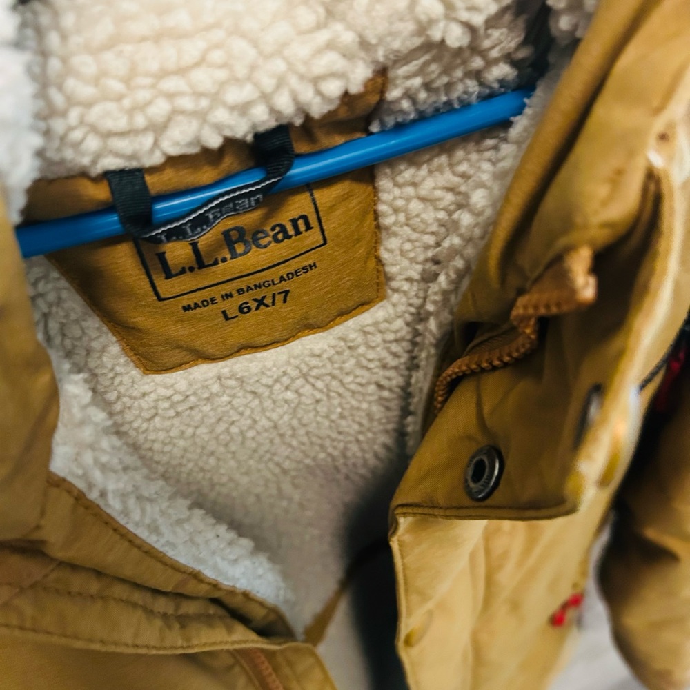 L.L. Bean Tan Hooded Winter Coat with Sherpa Lining